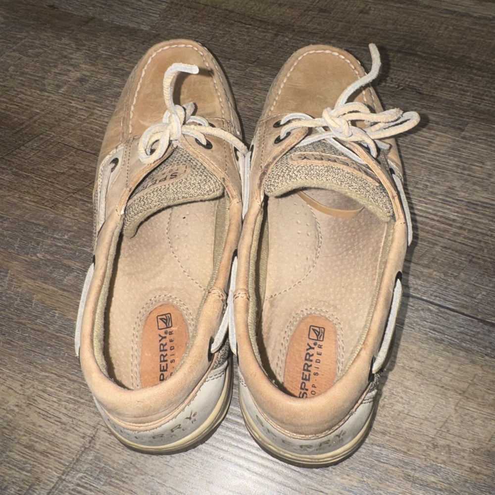 Sperry Top-Sider Bluefish 2-Eye Boat Shoes Womens 7.5 M Tan Linen Oat Leather - Picture 7 of 9